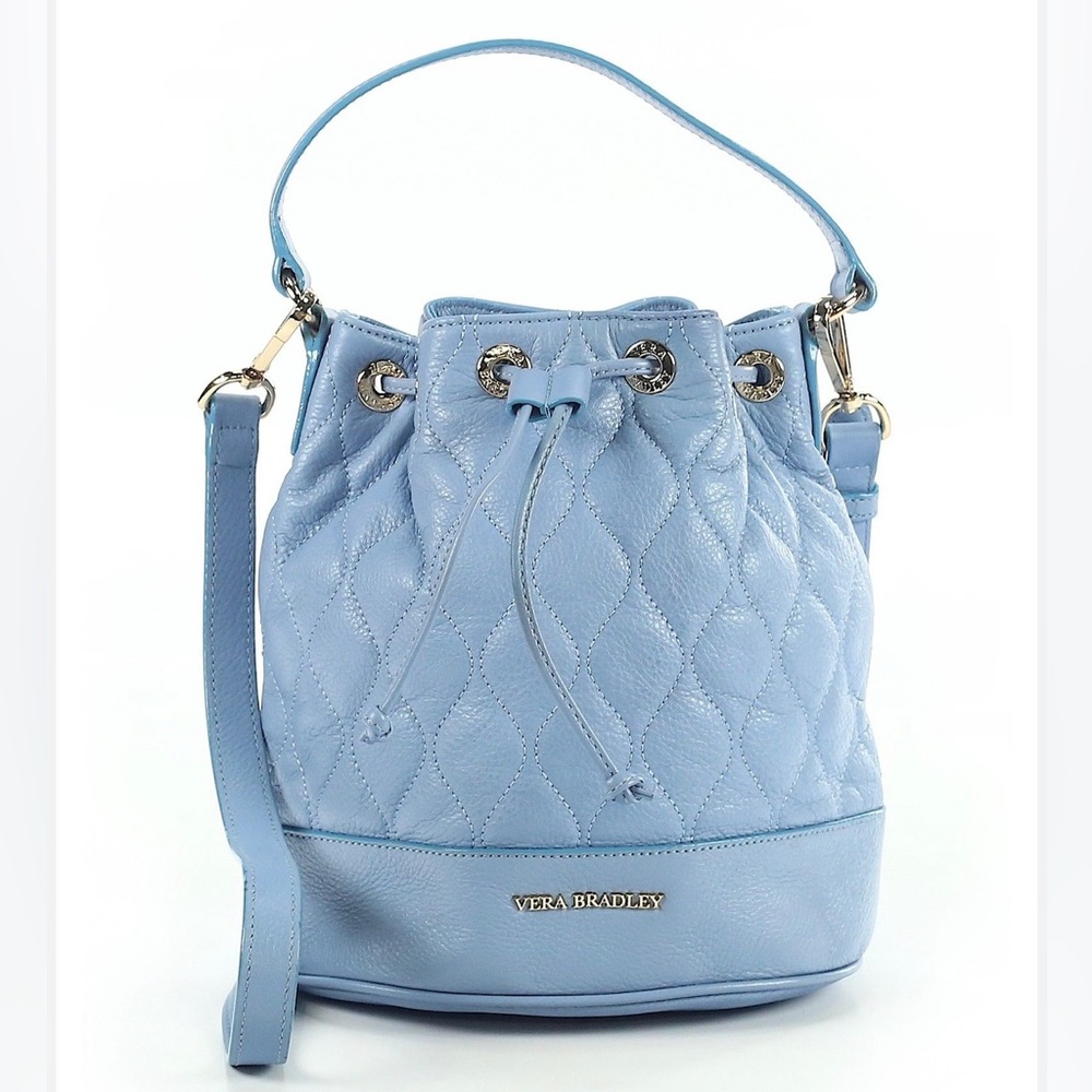 Vera Bradley Light Blue Emerson Quilted Leather Bucket Purse
